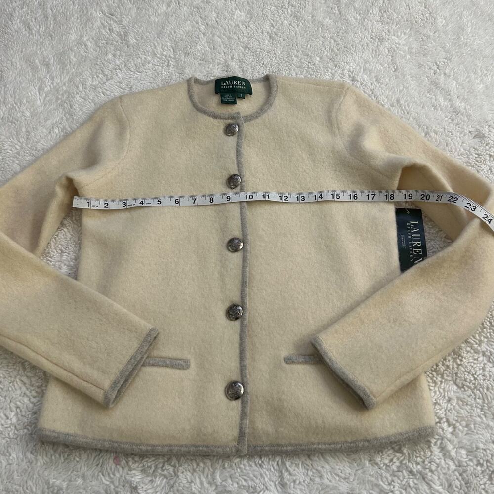 NWT Lauren Ralph Lauren Cream Lambs Wool Metallic Cardigan Preppy Designer Sz S - Picture 4 of 5